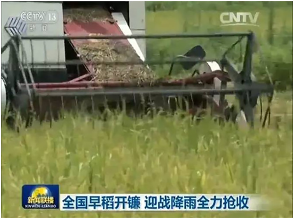 CCTV新聞聯(lián)播報道沃得農(nóng)機迎戰(zhàn)降雨全力搶收早稻